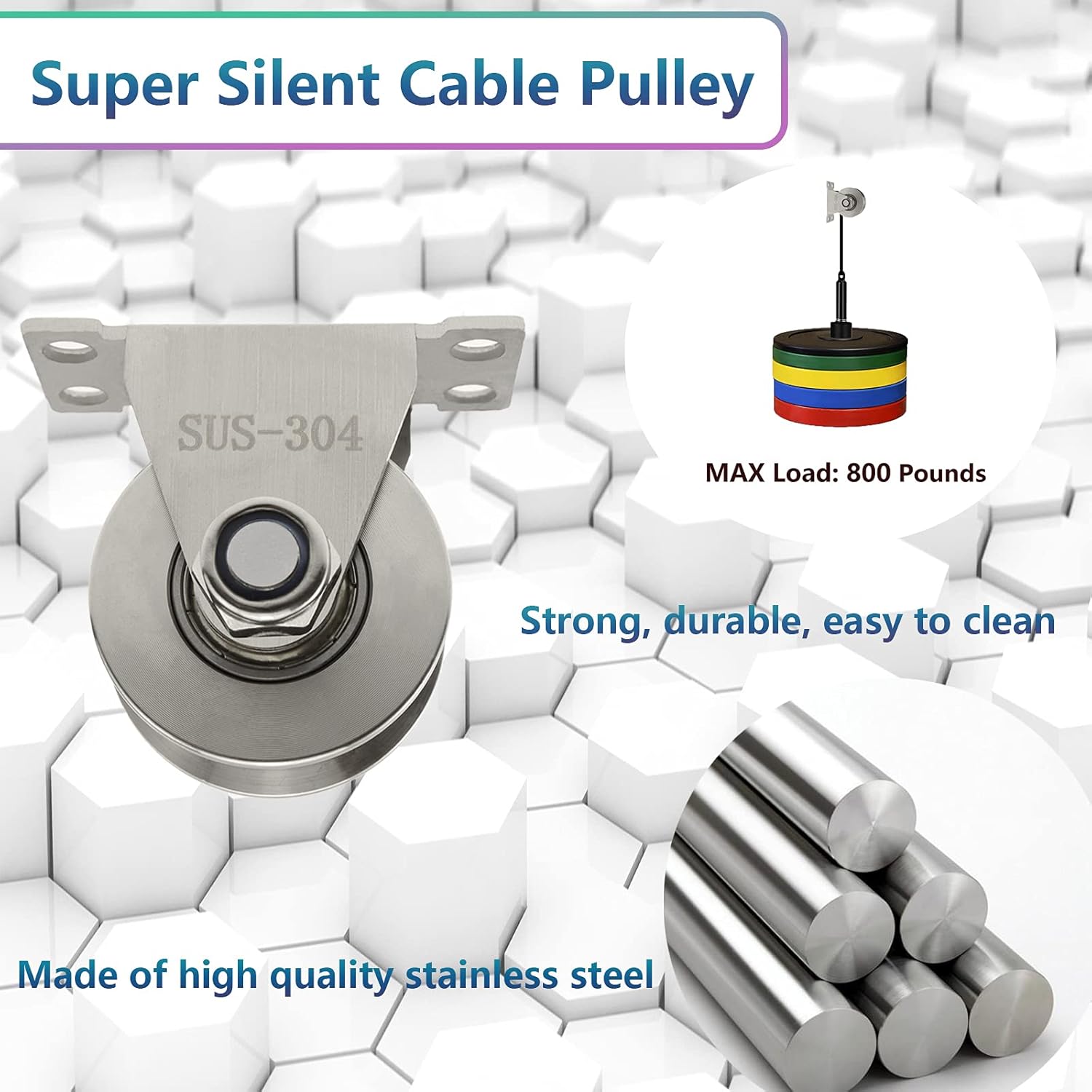 Groove Wheel Pulley Stainless Steel Pulley Block Super Silent Single Pulley Block for DIY Gym Equipment