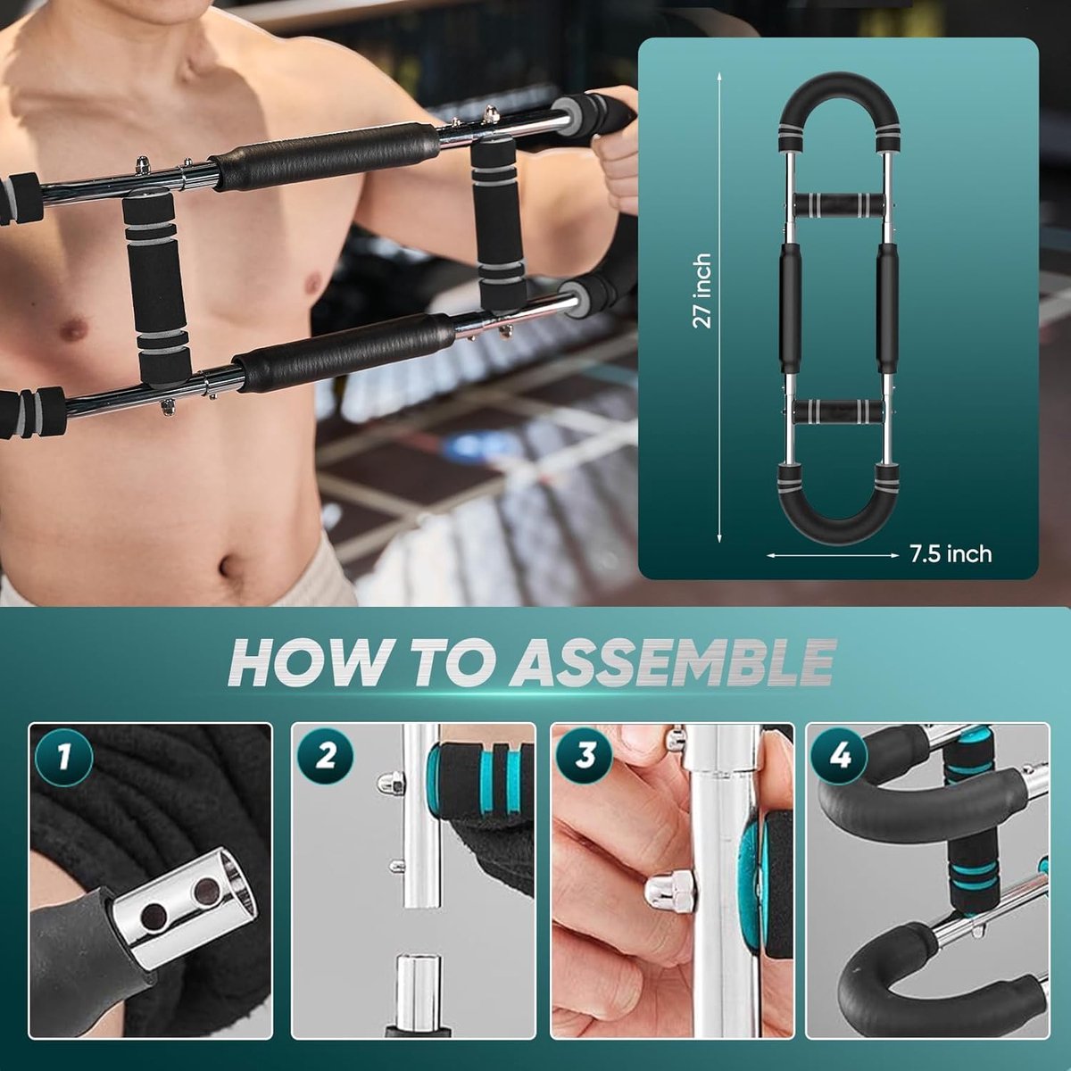 Arm Trainer - U-Shaped Twister - Adjustable Chest Enlarger with 3 Resistance Levels - Detachable Fitness Chest Enlarger - Portable Arm