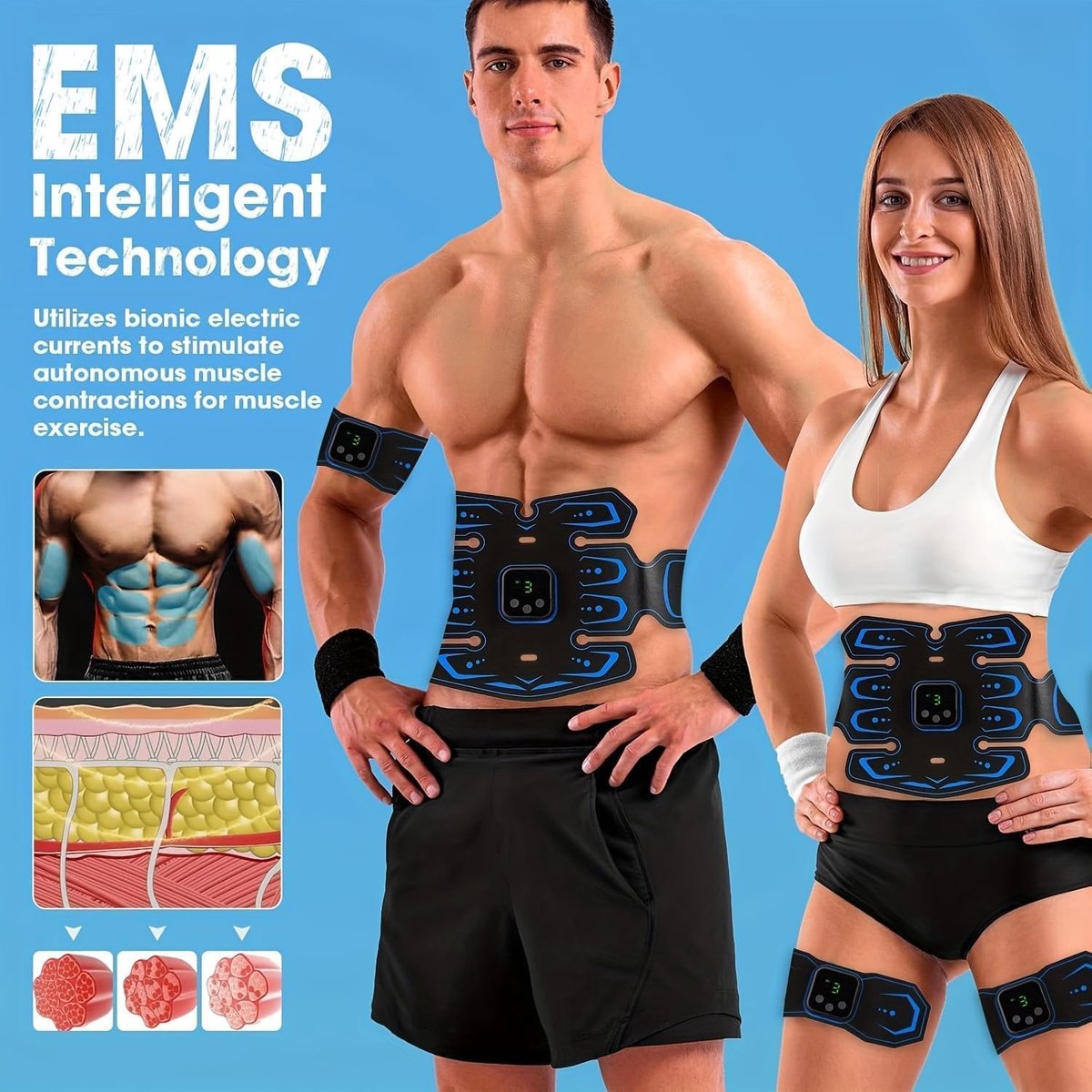 Abdominal Trainers - Abdominal Muscles - Rechargeable - Slimming Belt - Electrical ABS Stimulator - Professional Arm and Leg Belt - Training Equipment for Home