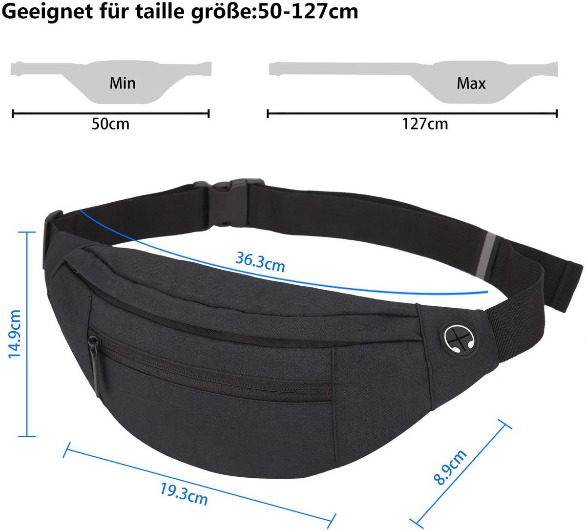 Fanny pack - Sports fanny pack - Running belt - Large fanny pack - Men%27s and women%27s - Fanny pack - Pouch - LIGHTWEIGHT RUNNING - For travel/on the go - Dark gray