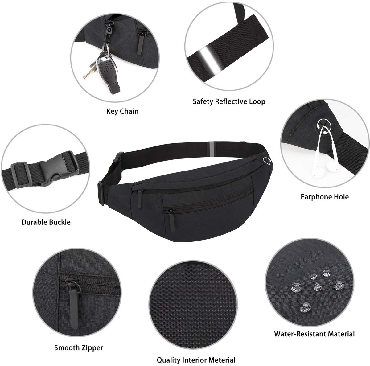 Fanny pack - Sports fanny pack - Running belt - Large fanny pack - Men%27s and women%27s - Fanny pack - Pouch - LIGHTWEIGHT RUNNING - For travel/on the go - Dark gray