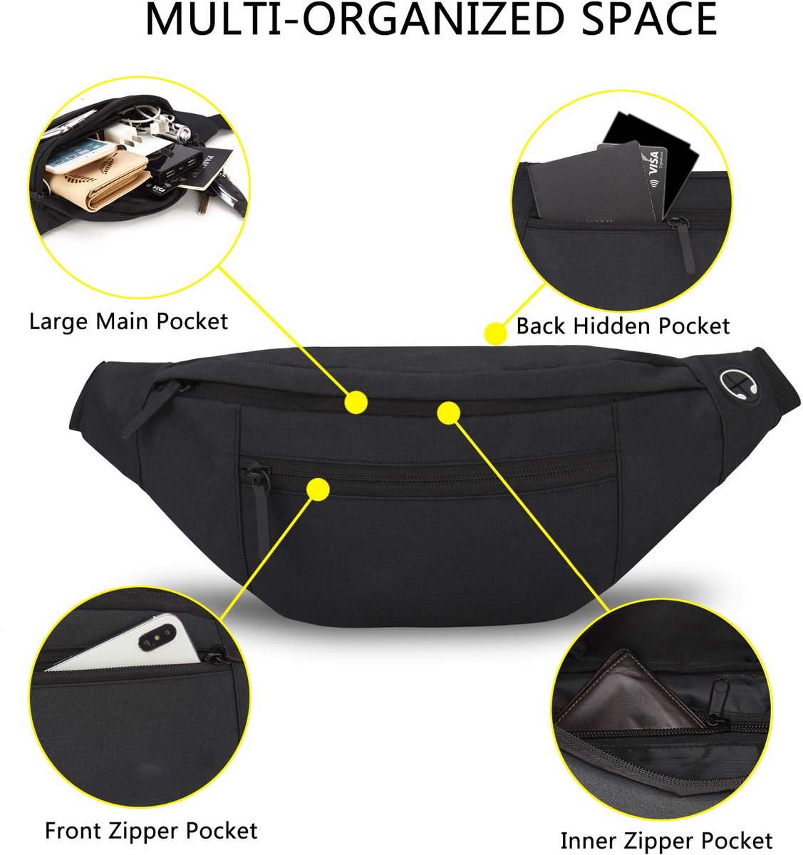 Fanny pack - Sports fanny pack - Running belt - Large fanny pack - Men%27s and women%27s - Fanny pack - Pouch - LIGHTWEIGHT RUNNING - For travel/on the go - Dark gray