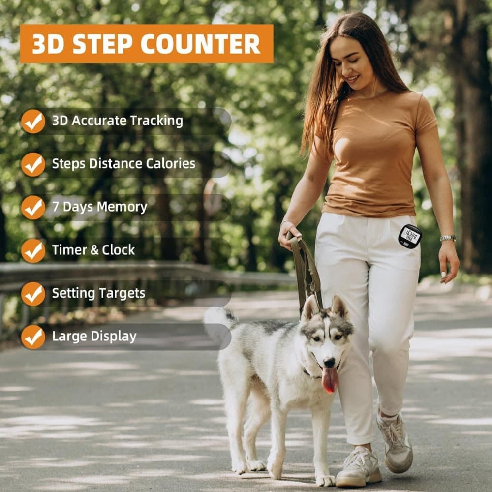 1 Pack 3D Pedometer with Large Display and Removable Clip