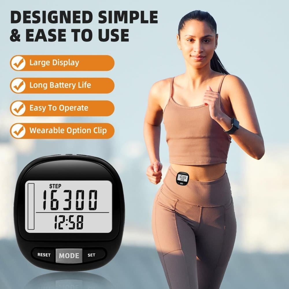 1 Pack 3D Pedometer with Large Display and Removable Clip