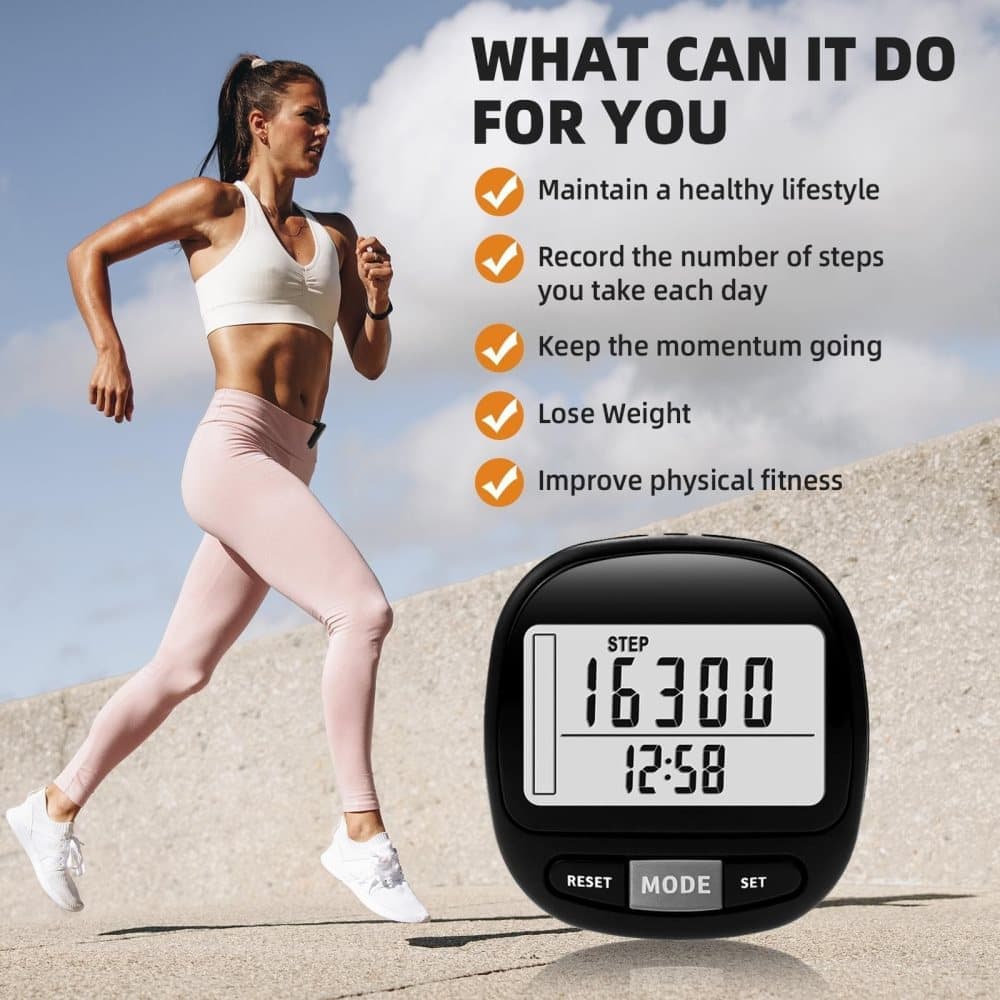 1 Pack 3D Pedometer with Large Display and Removable Clip