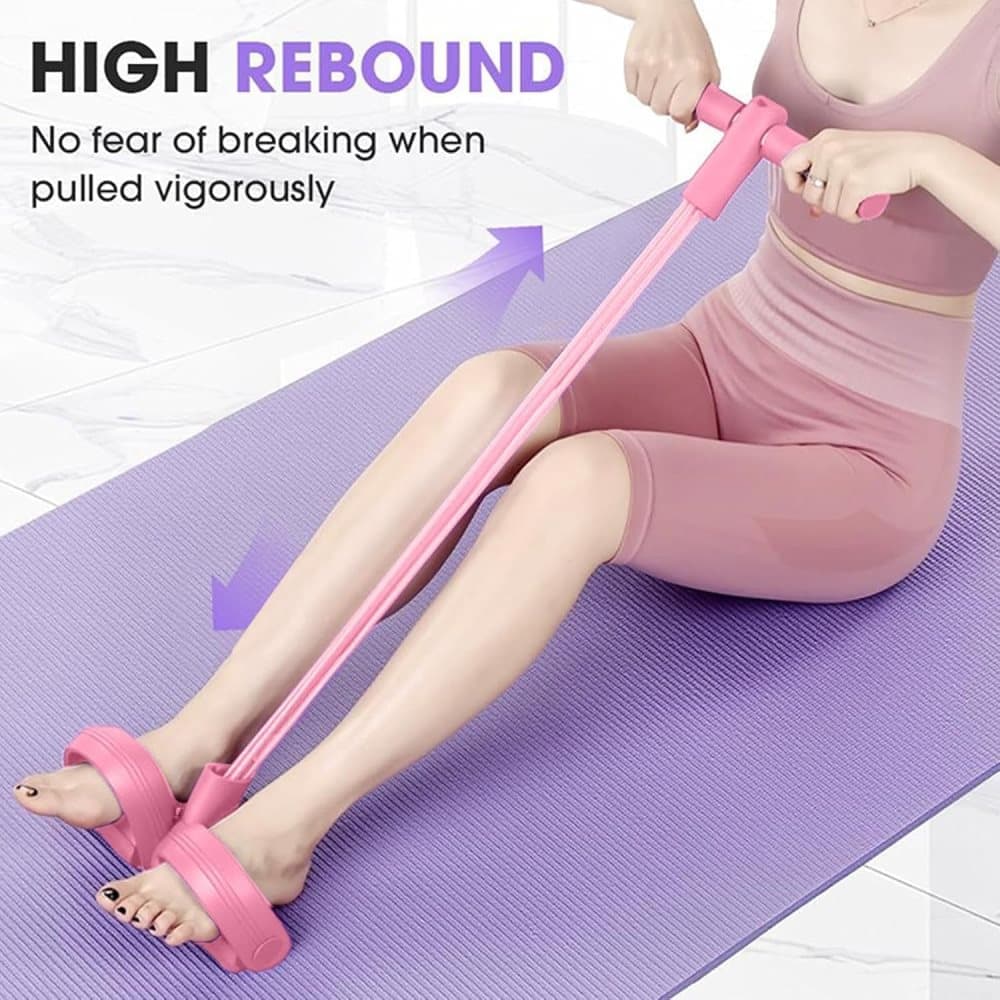 Pink abdominal trainer with multifunctional tension rope and fitness pedal