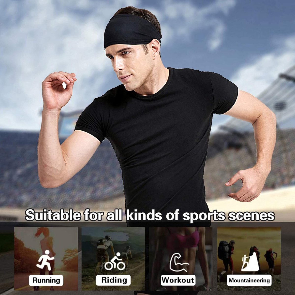 Men%27s Headbands - 5-pack - Sweat-wicking headbands for men - Suitable for running