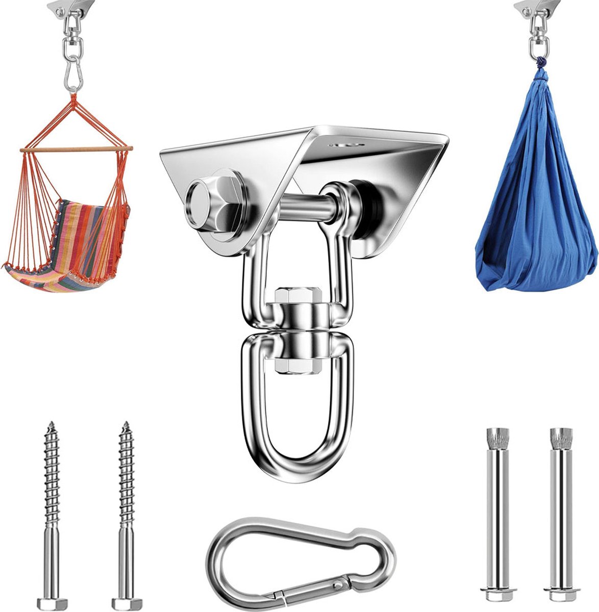 Professional Ceiling Hook with 500kg Load Capacity - 360° Rotatable - With Carabiner - Punching Bag Suspension System - Suspension Hook - Ceiling Bracket - Swing Hook - Hanging Punching Bag