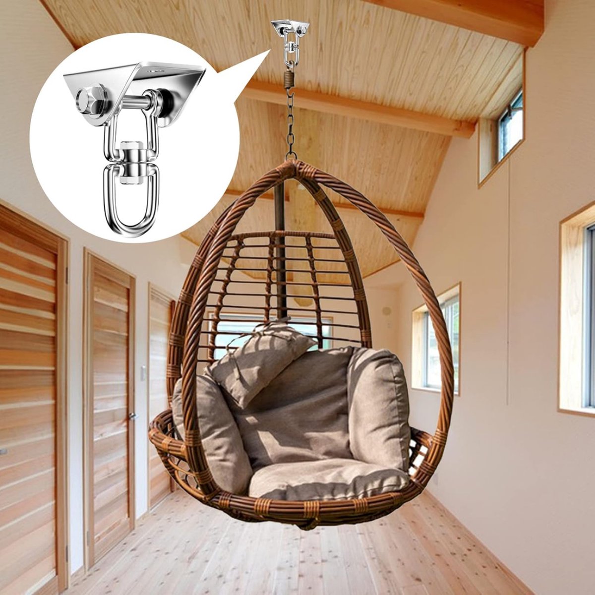Professional Ceiling Hook with 500kg Load Capacity - 360° Rotatable - With Carabiner - Punching Bag Suspension System - Suspension Hook - Ceiling Bracket - Swing Hook - Hanging Punching Bag