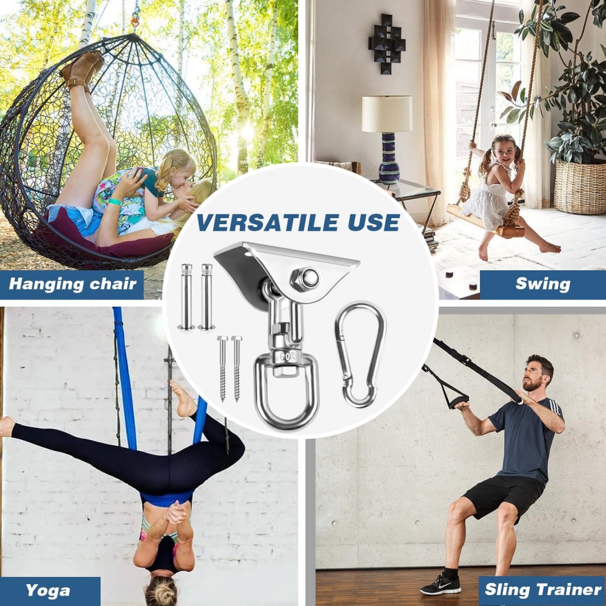 Professional Ceiling Hook with 500kg Load Capacity - 360° Rotatable - With Carabiner - Punching Bag Suspension System - Suspension Hook - Ceiling Bracket - Swing Hook - Hanging Punching Bag
