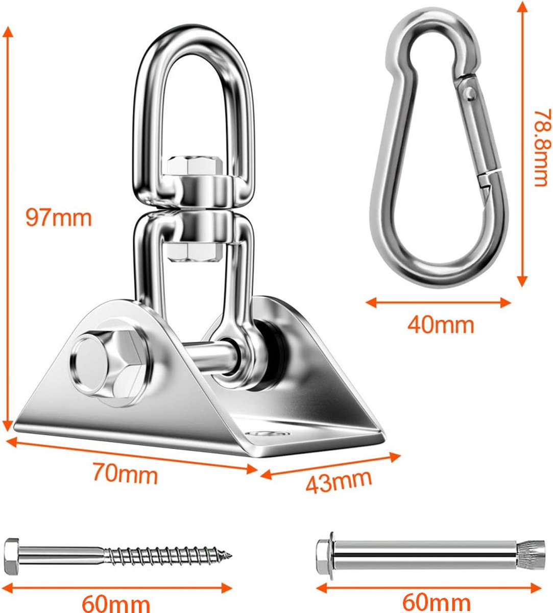 Professional Ceiling Hook with 500kg Load Capacity - 360° Rotatable - With Carabiner - Punching Bag Suspension System - Suspension Hook - Ceiling Bracket - Swing Hook - Hanging Punching Bag