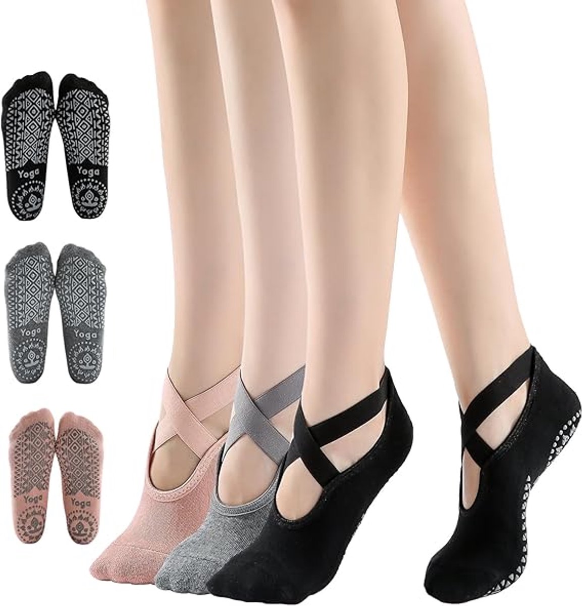 3 pairs of yoga socks - Pilates socks - non-slip socks - sports socks - ballet socks - for yoga pole Pilates dance - black