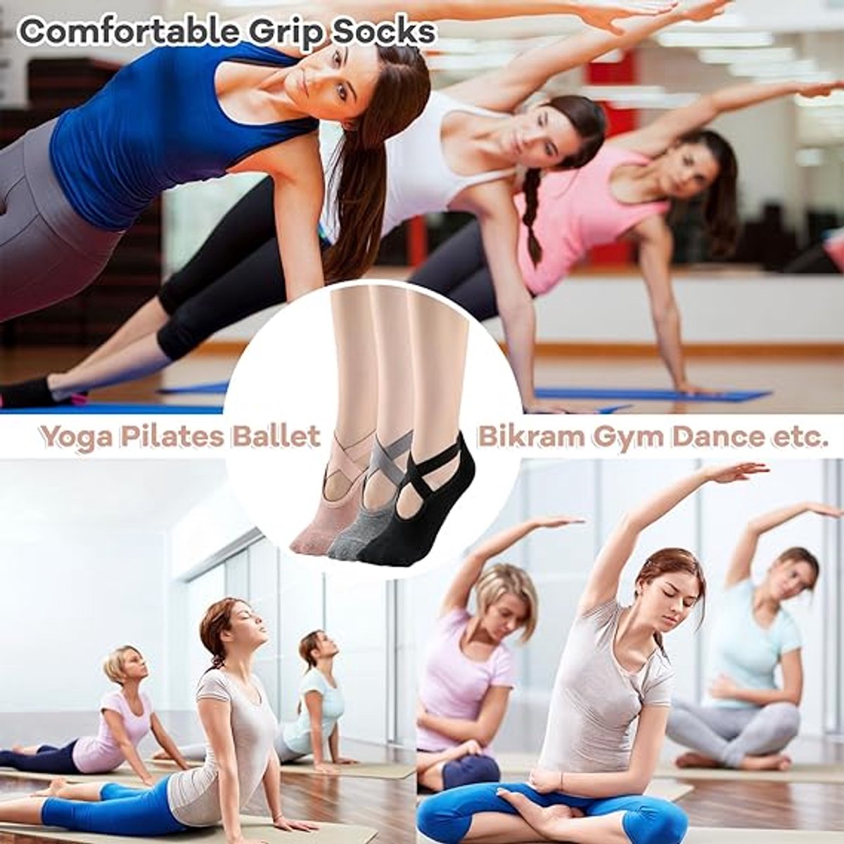 3 pairs of yoga socks - Pilates socks - non-slip socks - sports socks - ballet socks - for yoga pole Pilates dance - black