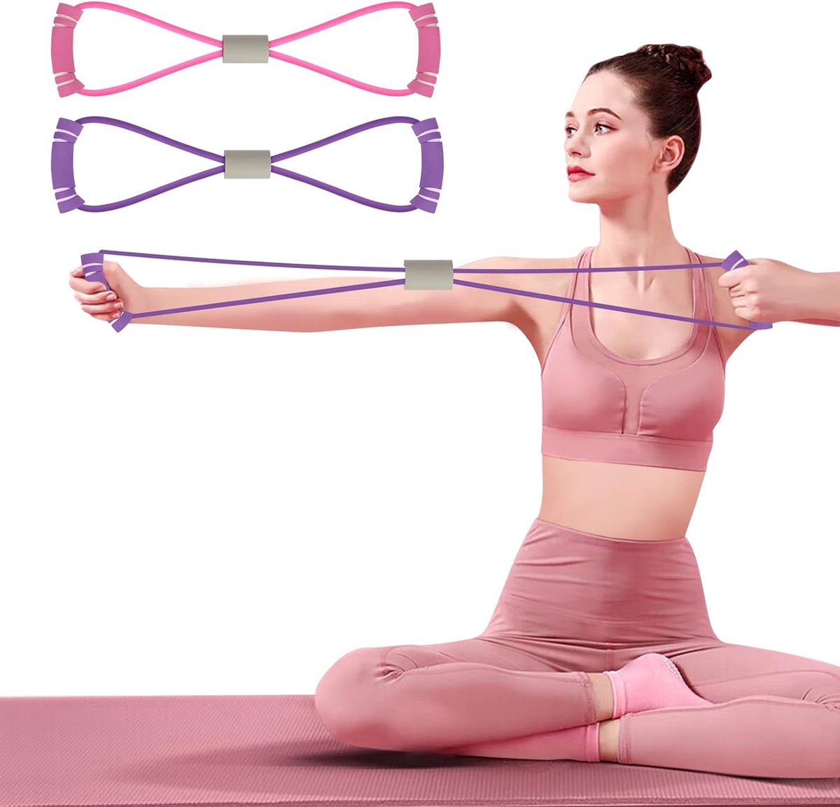 Fitness Elastic Bands - 2 Pieces - Figure 8 Resistance Bands - Resistance Power Band Tube - Fitness Bands - Yoga Resistance Band - Stretch Fitness Band - Resistance Cable - Pull Rope - Chest