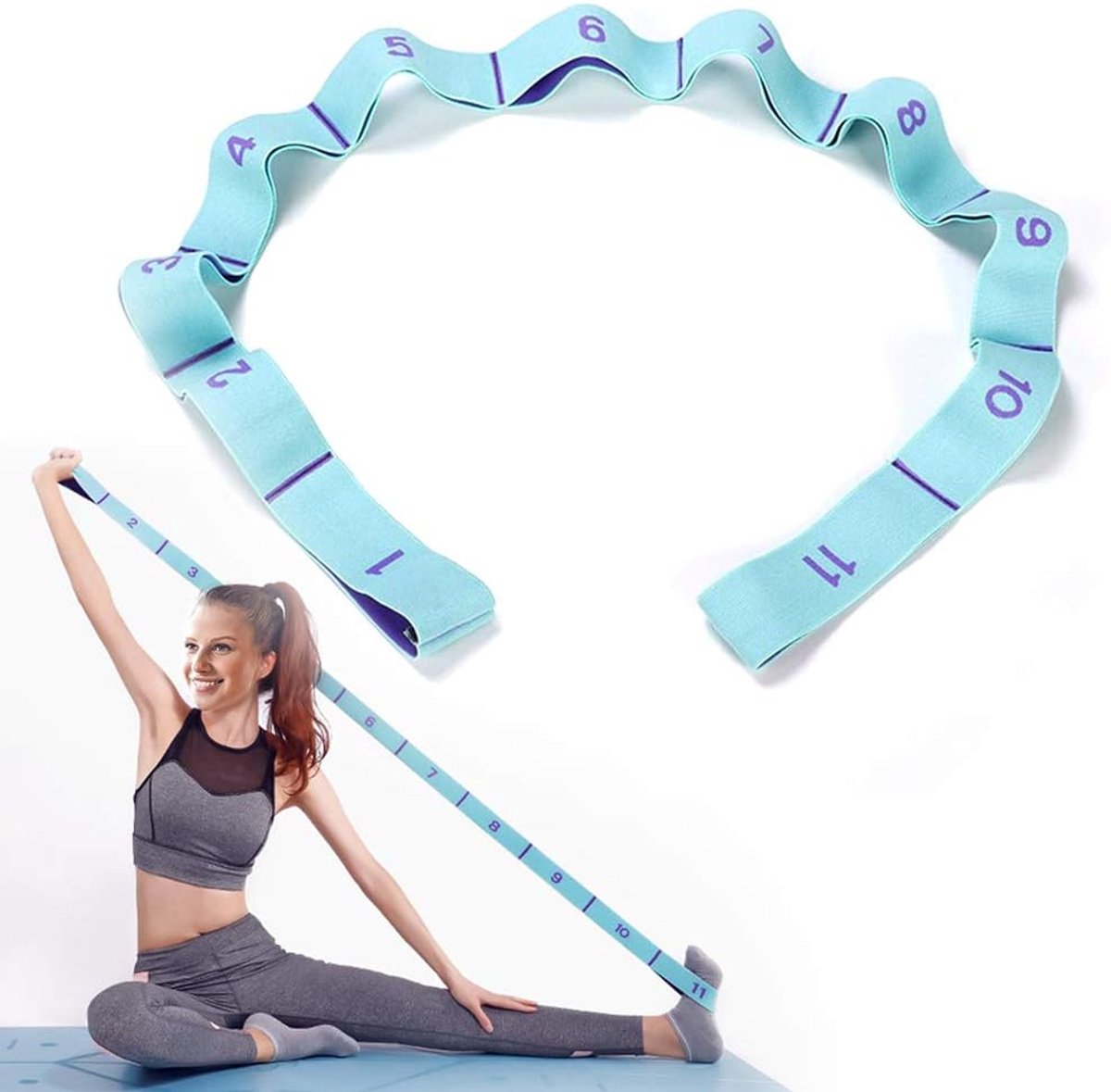 125*4 cm - Yoga resistance band - Yoga stretch band - Yoga exercise band - Stretch band - with 11 rings - Resistance band - for training