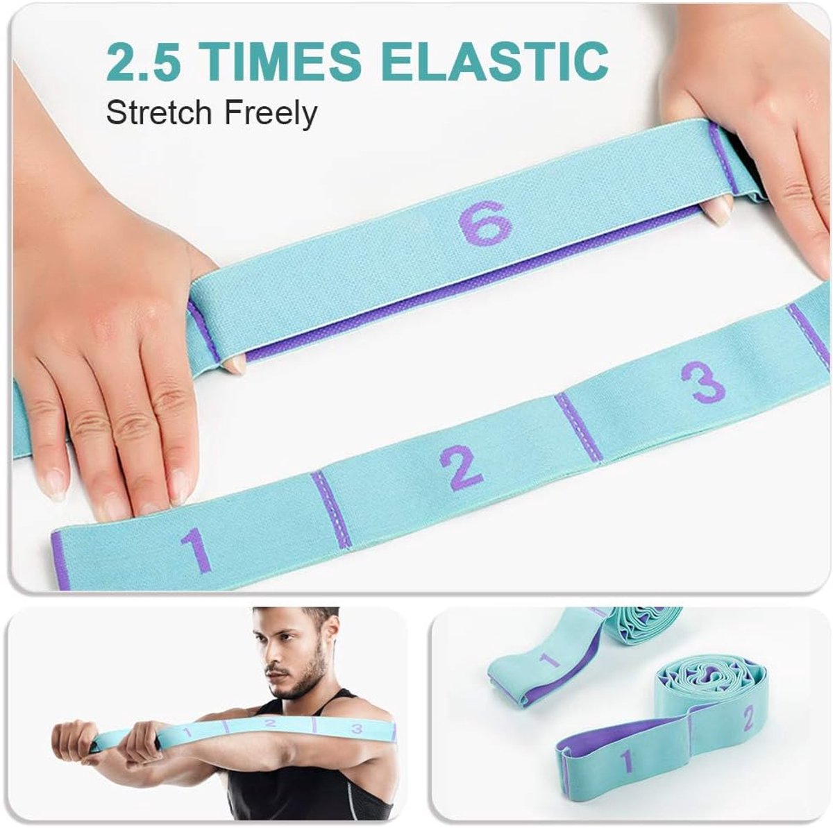 125*4 cm - Yoga resistance band - Yoga stretch band - Yoga exercise band - Stretch band - with 11 rings - Resistance band - for training