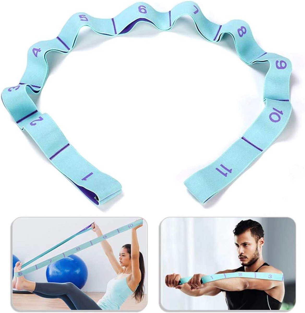125*4 cm - Yoga resistance band - Yoga stretch band - Yoga exercise band - Stretch band - with 11 rings - Resistance band - for training