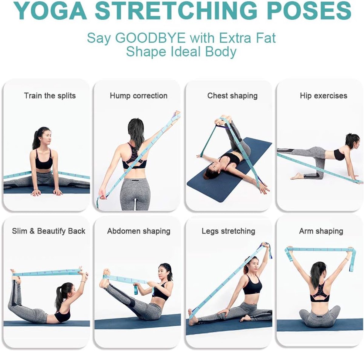 125*4 cm - Yoga resistance band - Yoga stretch band - Yoga exercise band - Stretch band - with 11 rings - Resistance band - for training