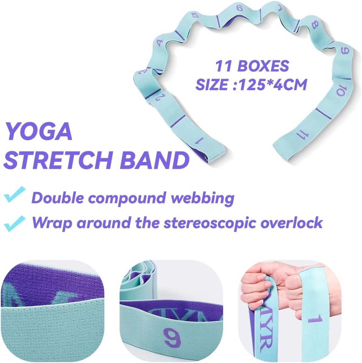 125*4 cm - Yoga resistance band - Yoga stretch band - Yoga exercise band - Stretch band - with 11 rings - Resistance band - for training