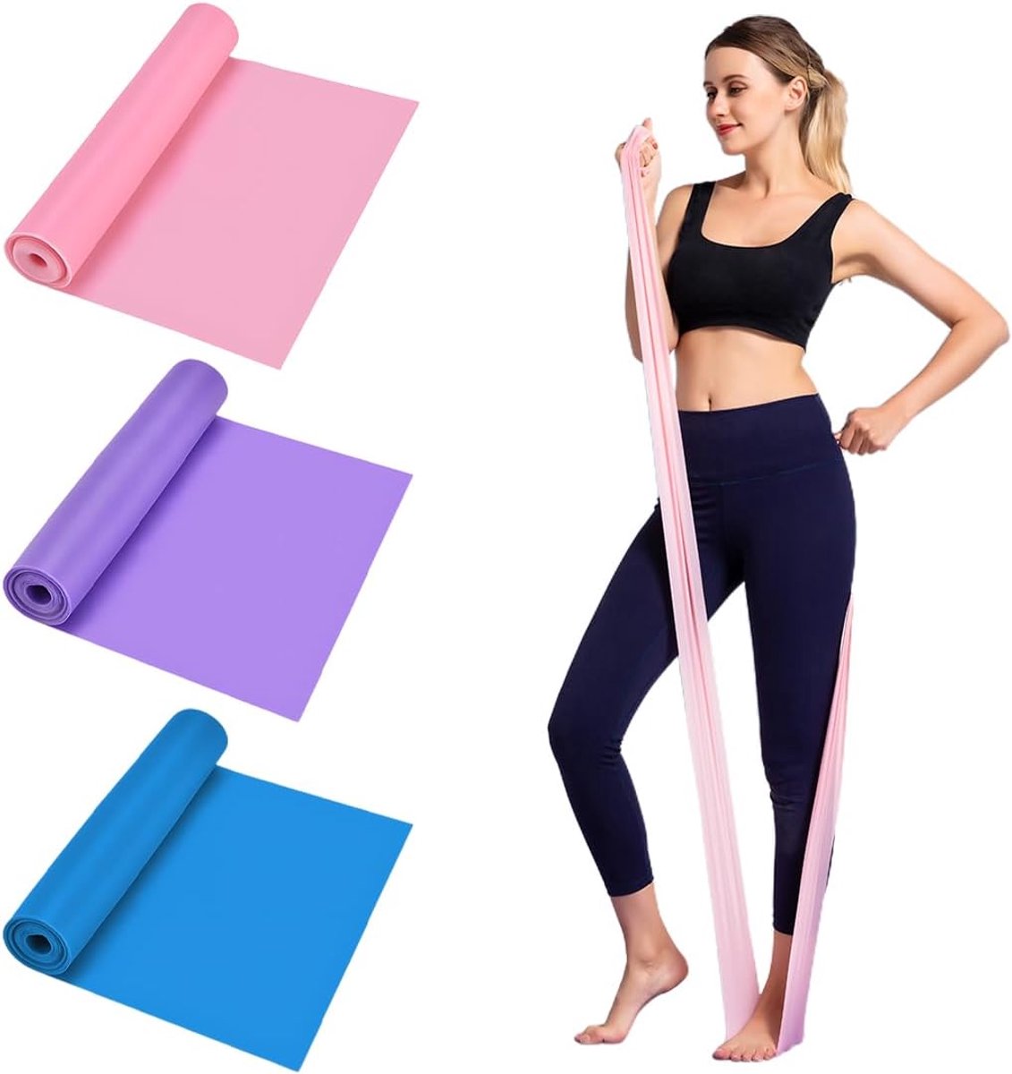 3 pieces - Exercise bands - 1.5 m - Resistance band - Resistance bands - Silicone exercise bands - yoga band - pilates band - sports band - Fitness elastic bands - Fitness equipment - For yoga