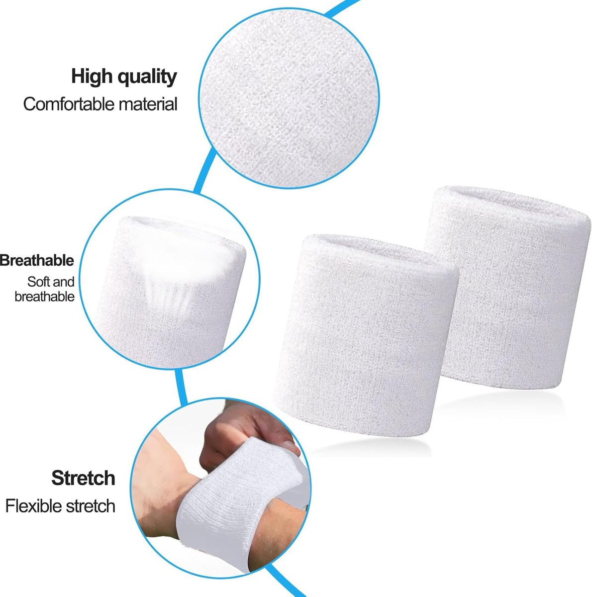 Sports wristband - 2 pieces Sweatbands - Sweatbands - Wrist - Wristbands - Wristbands - wrist headband - sports wristband - sports soft cotton wrist headband - absorbent terry cloth cuff - for gym tennis running basketball - White