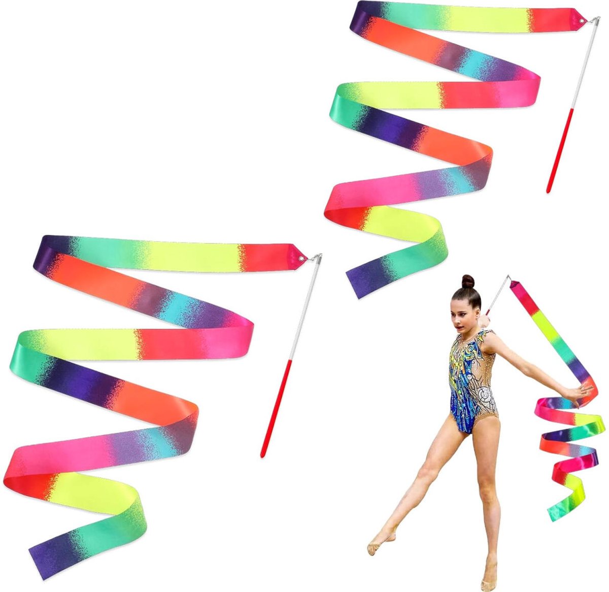 pieces - Ribbon dance sticks - 2 m - Dance rainbow streamers - 30cm long stick - ribbon dance staff - rhythmic gymnastics ribbon staff - ribbon sticks - rhythmic gymnastics ribbons - for artistic dance flags