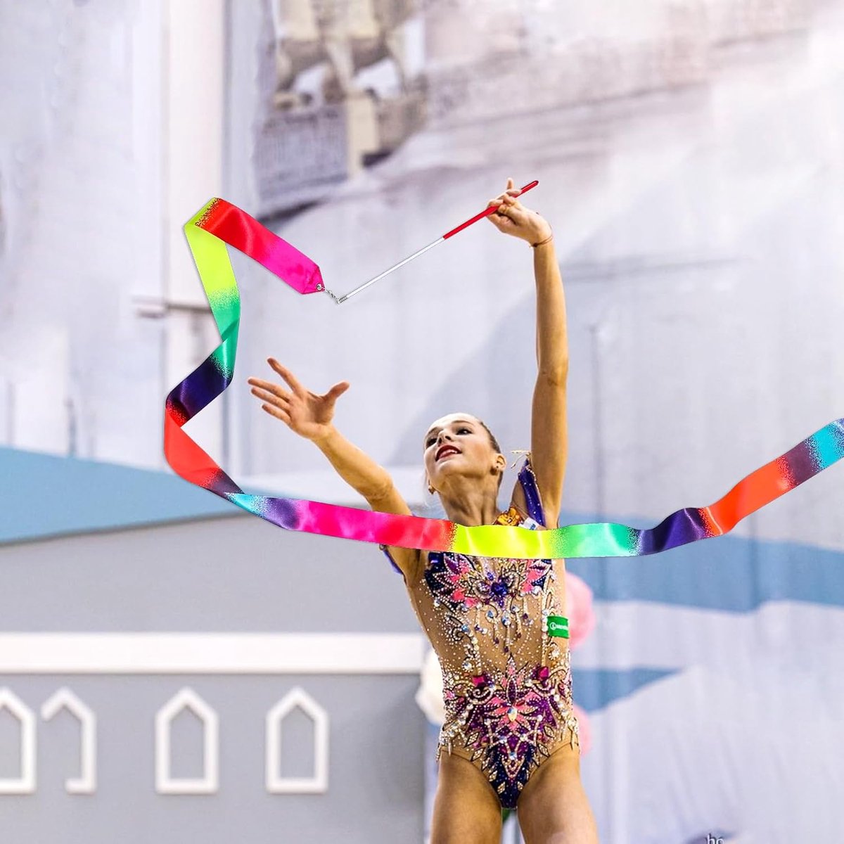 pieces - Ribbon dance sticks - 2 m - Dance rainbow streamers - 30cm long stick - ribbon dance staff - rhythmic gymnastics ribbon staff - ribbon sticks - rhythmic gymnastics ribbons - for artistic dance flags
