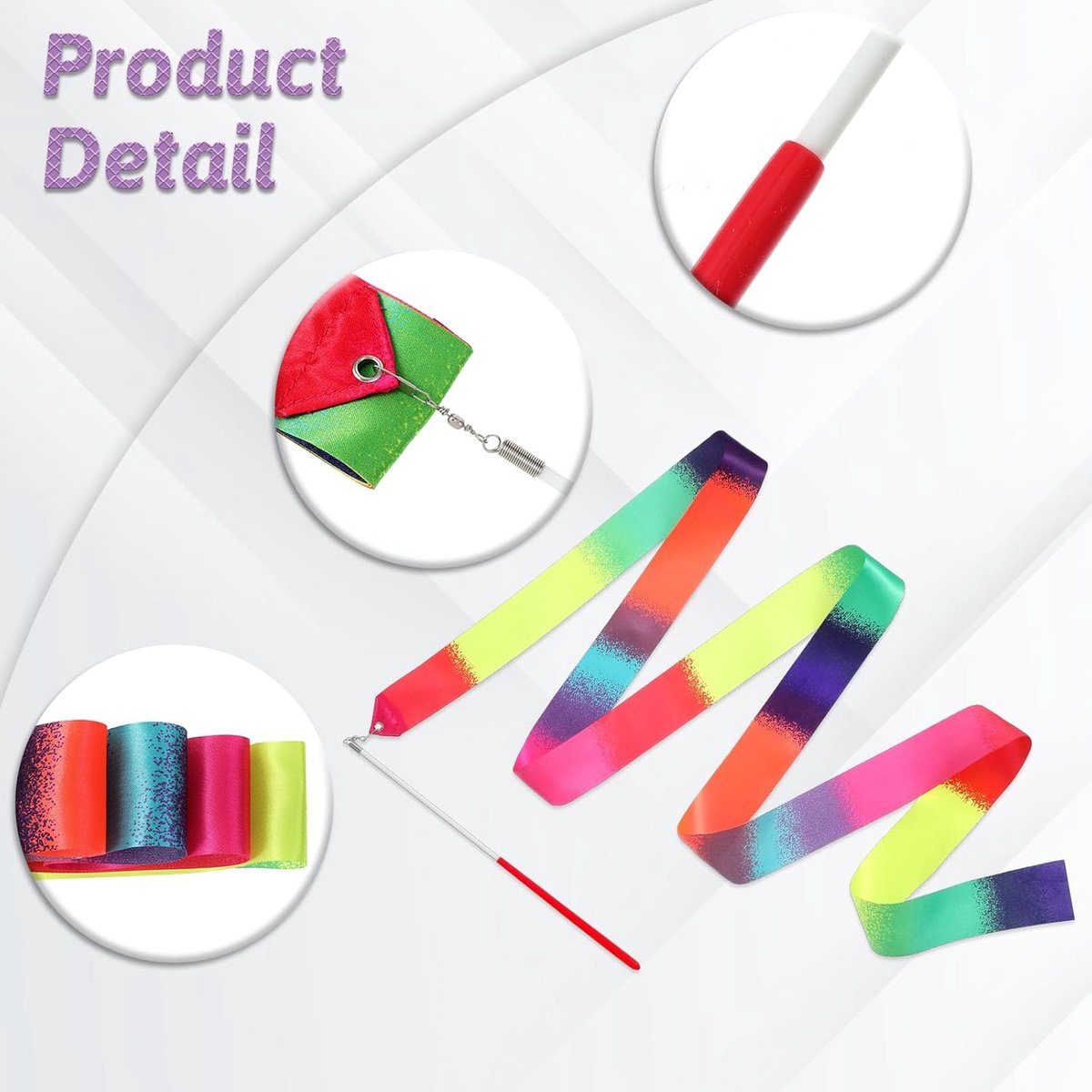 pieces - Ribbon dance sticks - 2 m - Dance rainbow streamers - 30cm long stick - ribbon dance staff - rhythmic gymnastics ribbon staff - ribbon sticks - rhythmic gymnastics ribbons - for artistic dance flags