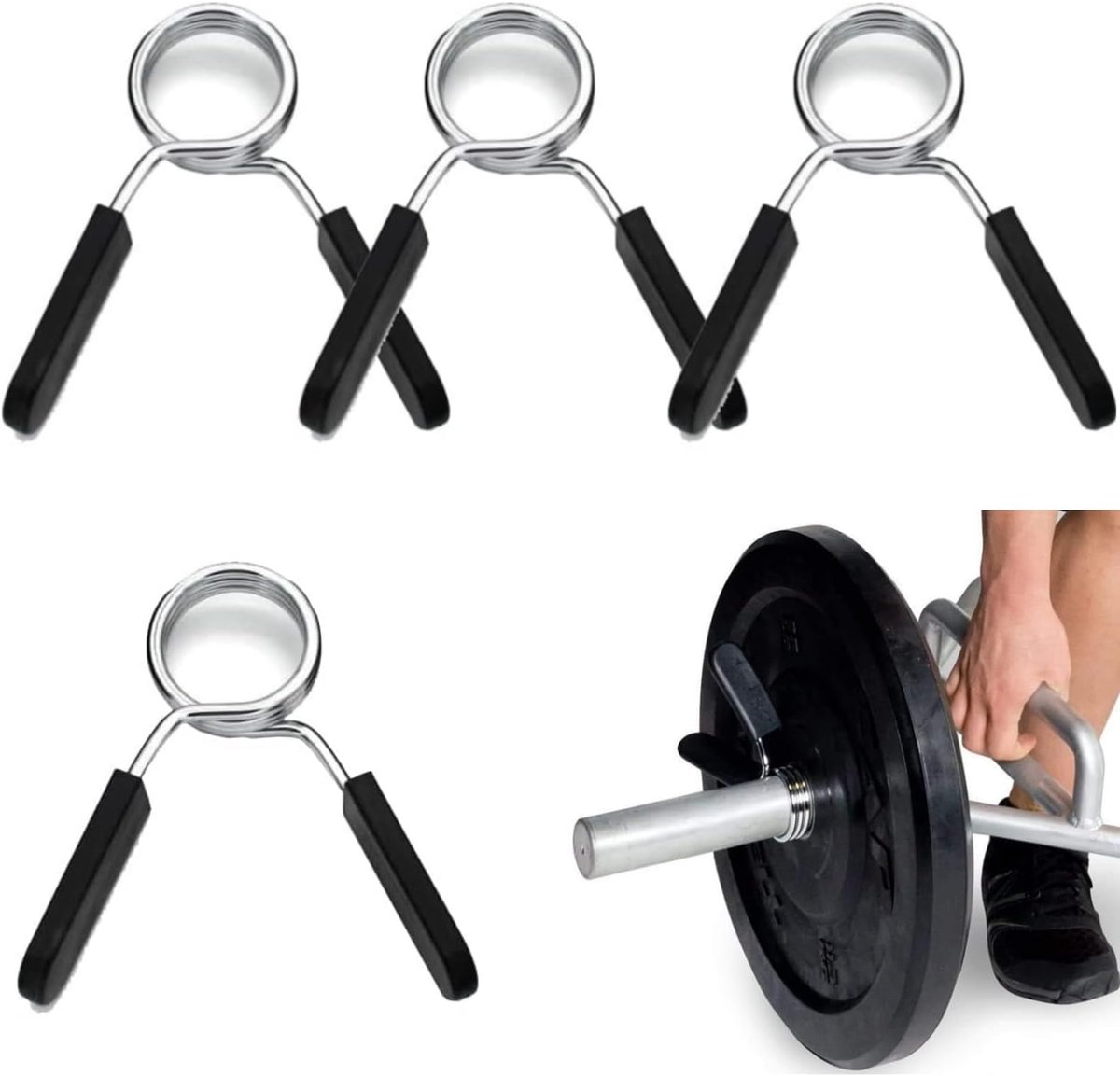 4 pieces - Barbell Clamp - 2.5 cm - Spring Barbell Clamp - Dumbbell Clip - Spring Clips for Weights - Barbell Bars - Clamp Ring - Spring Clips - Locking Clip Ring Bodybuilding - for Weightlifting