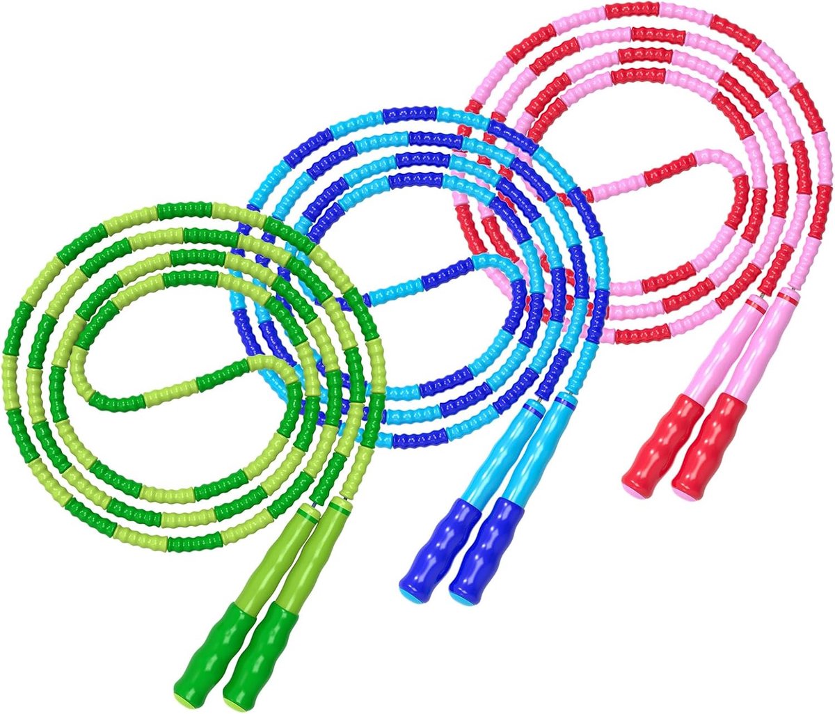 Beaded Jump Rope - 3 Pieces - Jump Rope - Length Adjustable Jump Rope - Tangle-Free Segmented Jump Rope With Soft Beads - Beaded rope - Jump Rope - Fitness Jump Rope For children