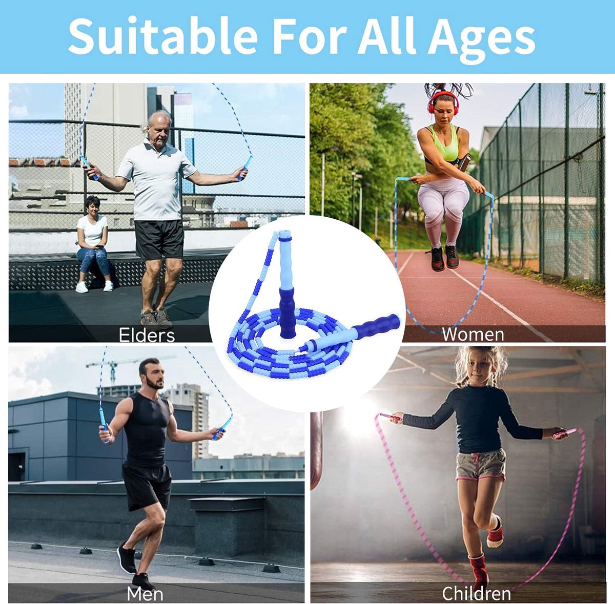 Beaded Jump Rope - 3 Pieces - Jump Rope - Length Adjustable Jump Rope - Tangle-Free Segmented Jump Rope With Soft Beads - Beaded rope - Jump Rope - Fitness Jump Rope For children