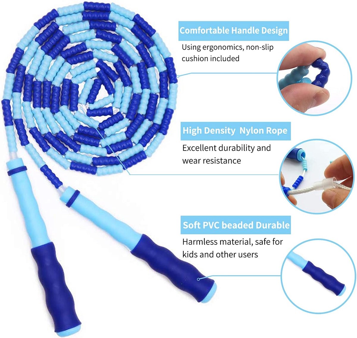 Beaded Jump Rope - 3 Pieces - Jump Rope - Length Adjustable Jump Rope - Tangle-Free Segmented Jump Rope With Soft Beads - Beaded rope - Jump Rope - Fitness Jump Rope For children