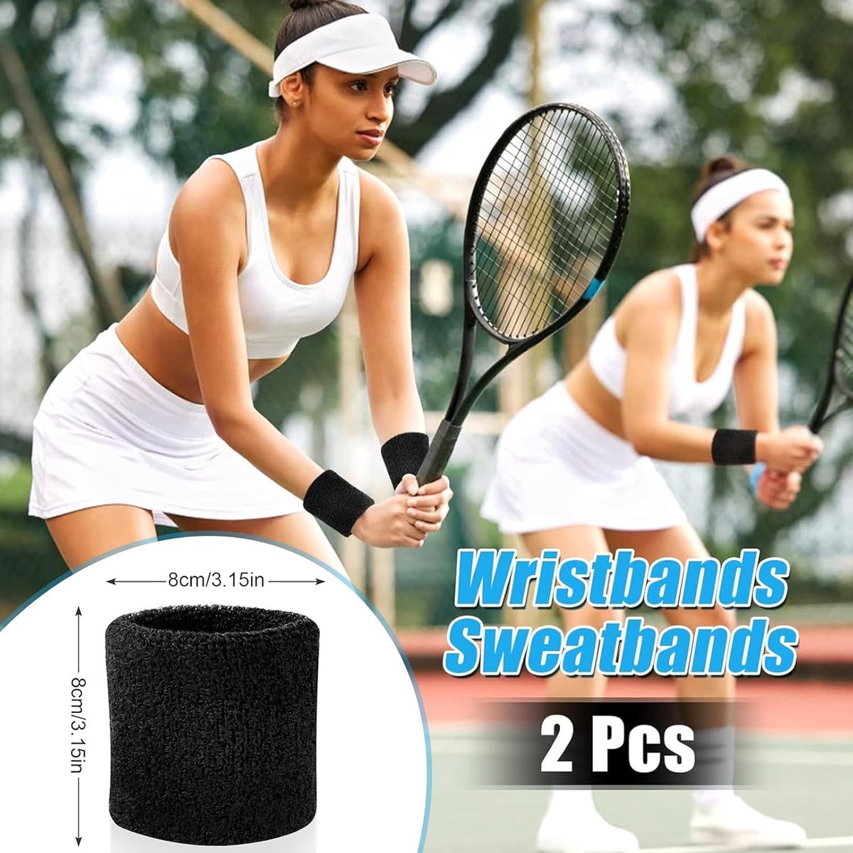 Sports wristband - 2 pieces Sweatbands - Sweatbands - Wrist - Wristbands - Wristbands - wrist headband - sports wristband - sports soft cotton wrist headband - absorbent terry cloth cuff - for gym tennis running basketball - Black