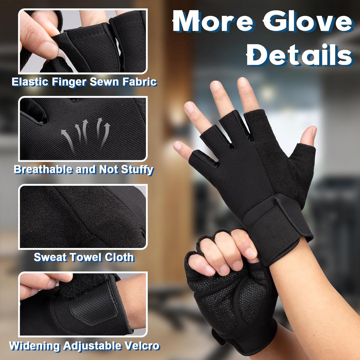 Fitness Gloves - Sports Gloves - Fingerless Gloves - Running Gloves - Unisex - Breathable and comfortable - With wrist support - Suitable for weightlifting