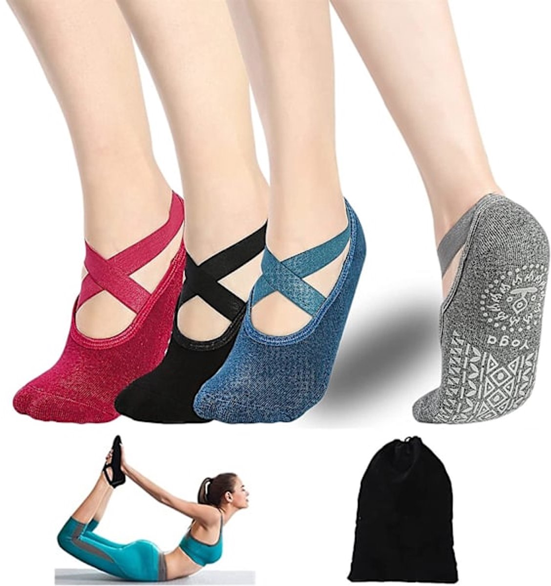 4 pairs of socks - yoga socks - non-slip socks - floor socks - yoga sports socks - one size fits all - suitable for ballet