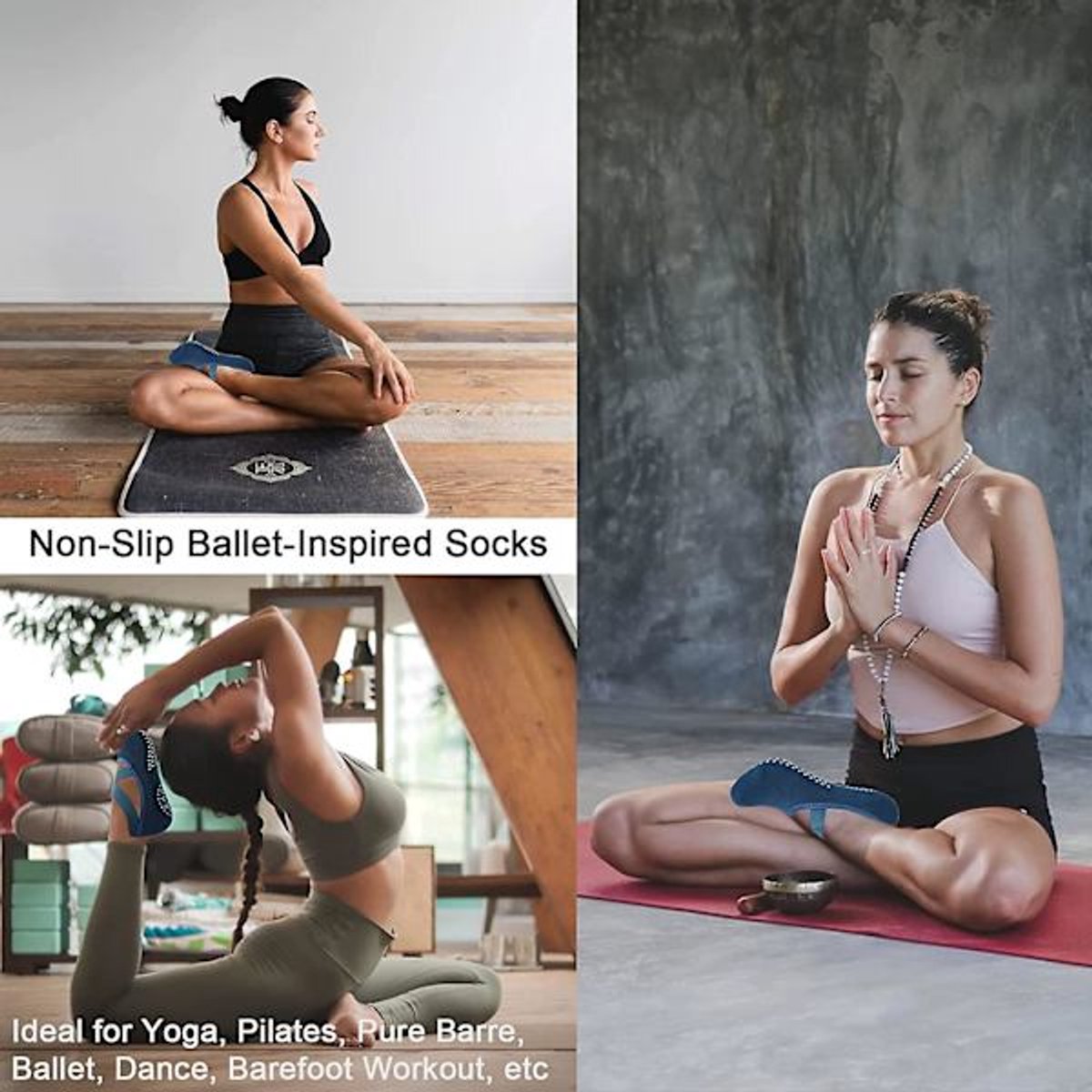4 pairs of socks - yoga socks - non-slip socks - floor socks - yoga sports socks - one size fits all - suitable for ballet