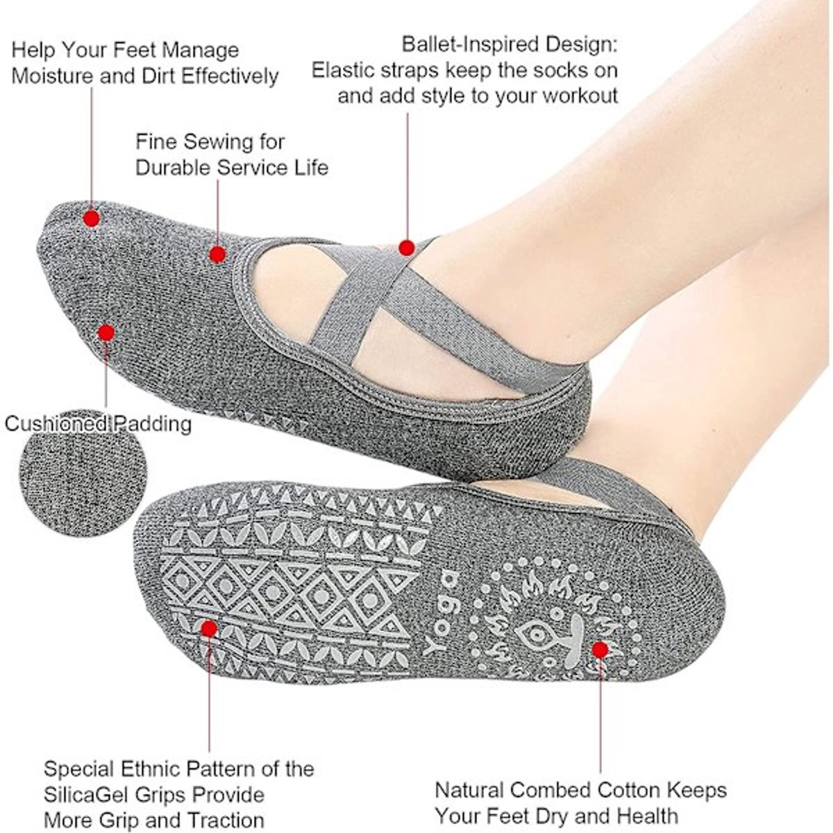 4 pairs of socks - yoga socks - non-slip socks - floor socks - yoga sports socks - one size fits all - suitable for ballet