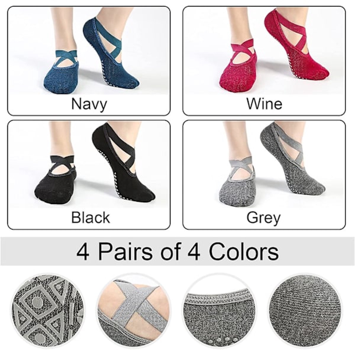 4 pairs of socks - yoga socks - non-slip socks - floor socks - yoga sports socks - one size fits all - suitable for ballet