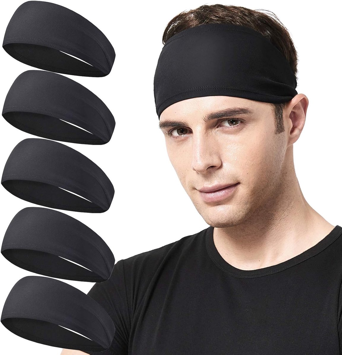 5-Pack Running Headbands for Men - Sports Headbands for Men