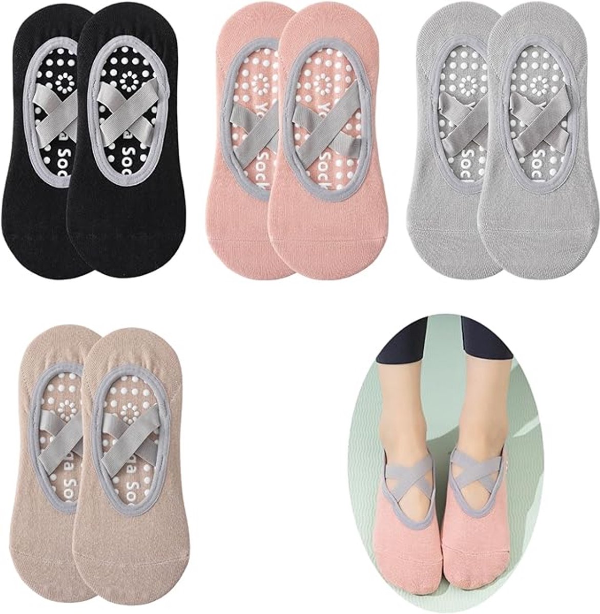 Yoga Socks (4 pairs) - Non-slip socks - Non-slip yoga socks for women - Sizes 35-41 - Pilates socks for women