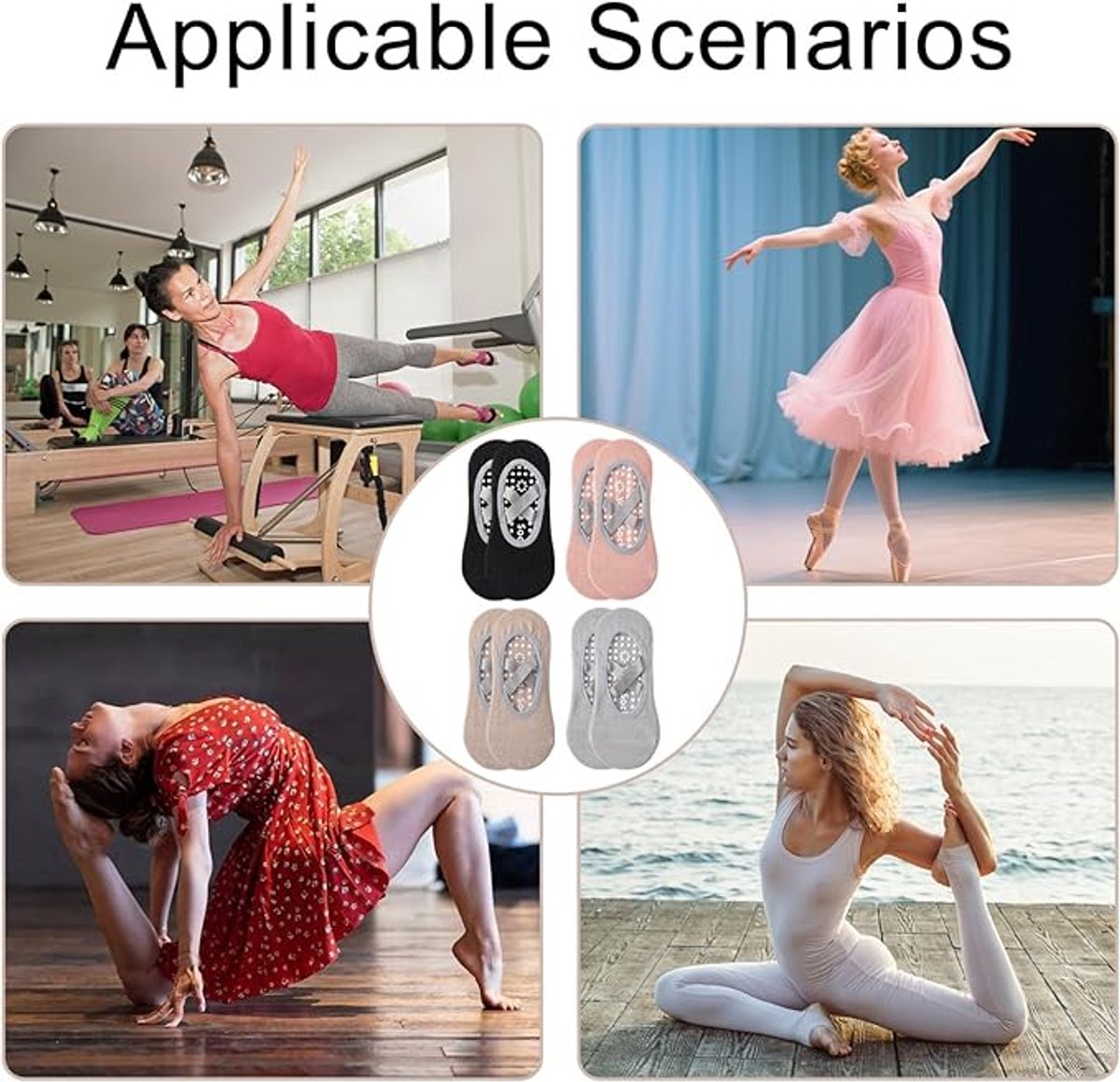 Yoga Socks (4 pairs) - Non-slip socks - Non-slip yoga socks for women - Sizes 35-41 - Pilates socks for women