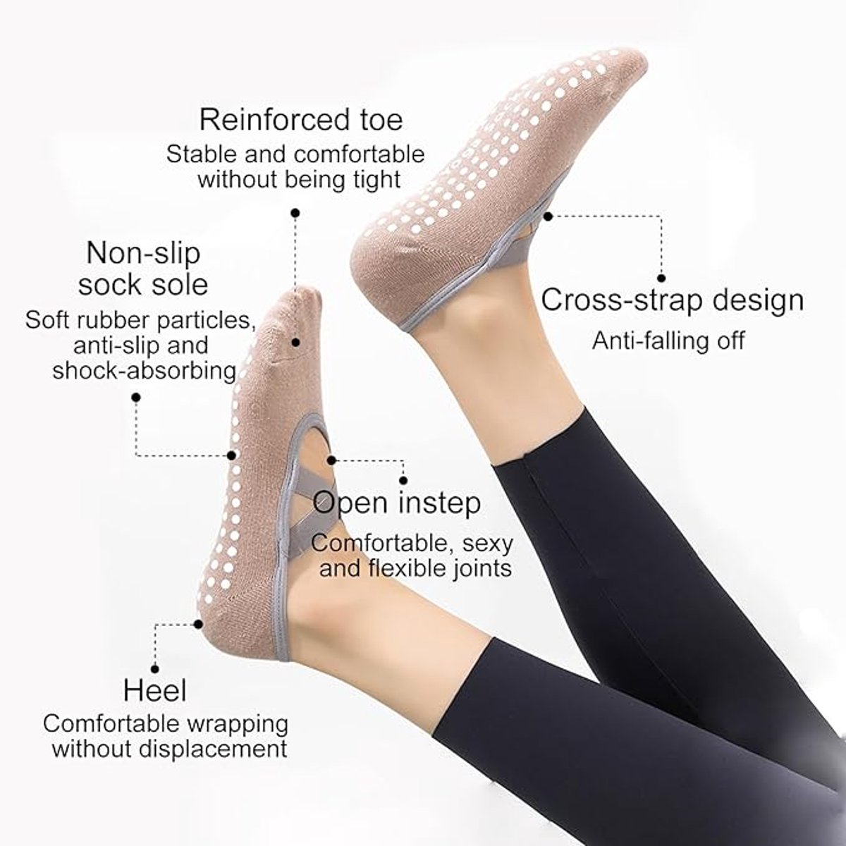 Yoga Socks (4 pairs) - Non-slip socks - Non-slip yoga socks for women - Sizes 35-41 - Pilates socks for women