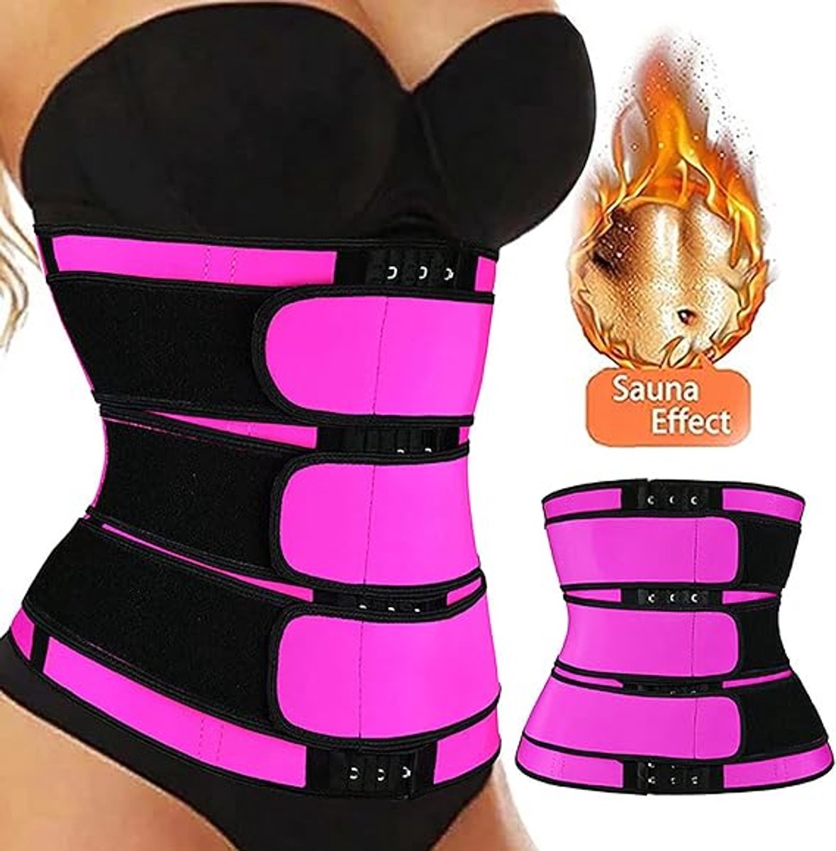 Women Sweat Reducer Training Belt - Sweatband - Waist Trainer - Slimming Belly Band - 3-Row Closure & Breathable Material - Extended Sizes (S to 6XL) - Red