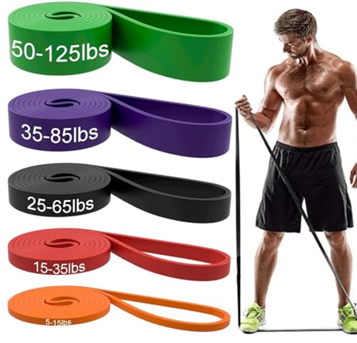 Resistance Bands - Pull-up Bands - Training Bands - Fitness Bands - Set of 5 Bands - 5 Different Resistances - Set for Training
