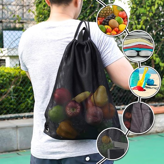 Black Sports Bag - 40*45cm - Mesh - Drawstring - Suitable for fitness
