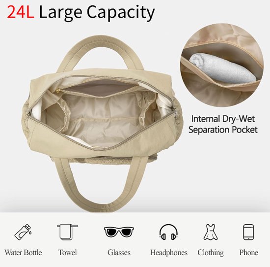 Sports Bag - Waterproof Travel Bag - 24 Liter Carry Bag - Zippered - Lightweight & Durable - Suitable for Gym