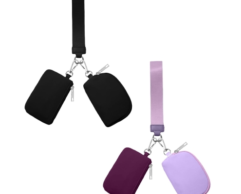 3/2/1PCS Keychain Wallet Mini Zip Around Wristlet Wallets For Women Detachable Dual Pouch Wristlet Portable Coin Purse Small Wallets For Travel Sports Outdoors F-Purple 1PCS & Black 1PCS