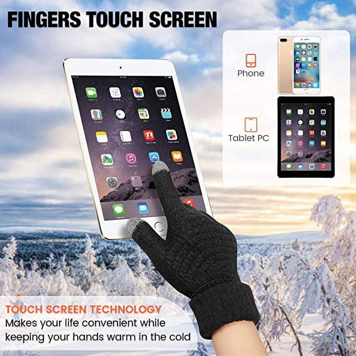 Dalrosia Women's Winter Touch Screen Gloves Warm Fleece Lined Knit Gloves Elastic Cuff Winter Texting Gloves White