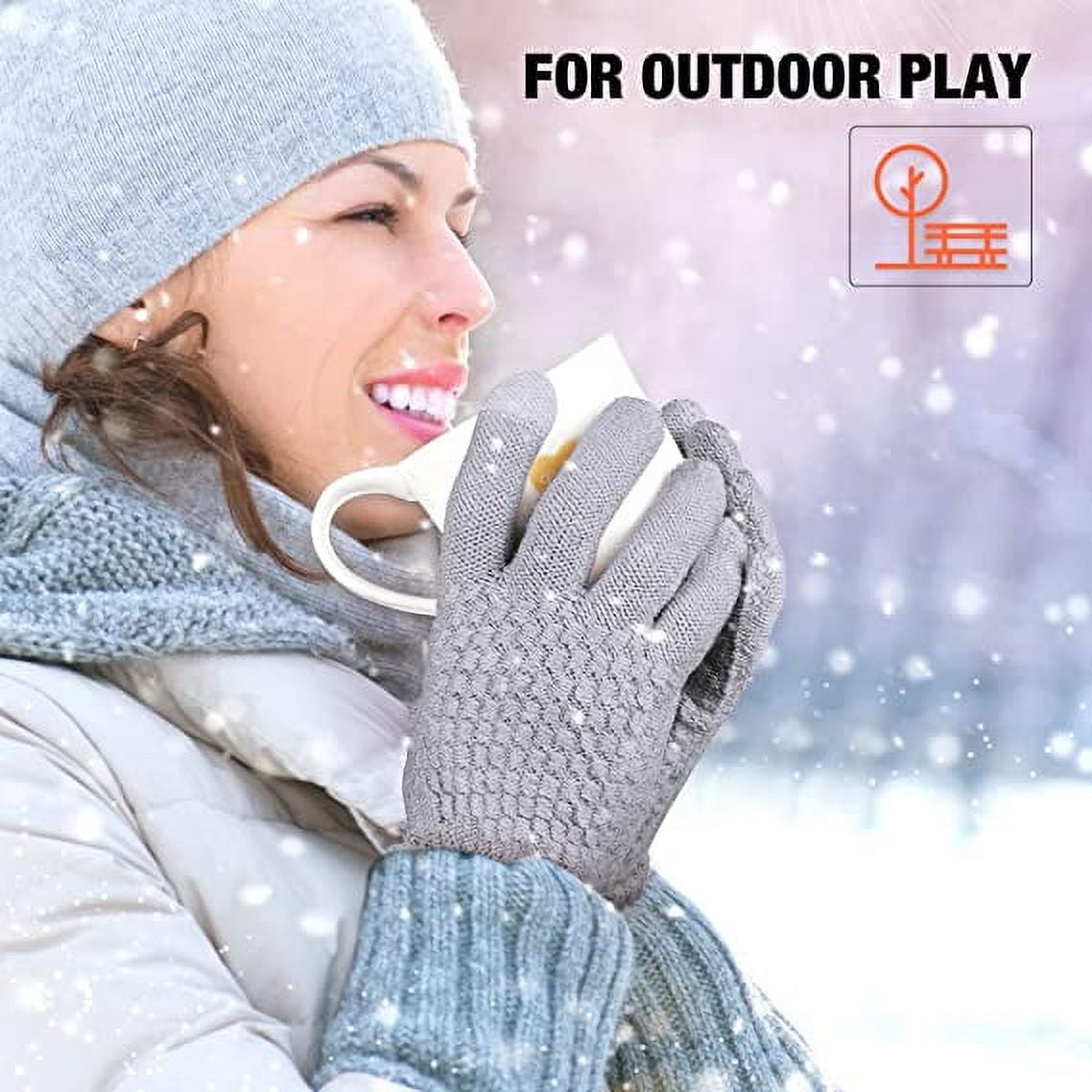 Dalrosia Women's Winter Touch Screen Gloves Warm Fleece Lined Knit Gloves Elastic Cuff Winter Texting Gloves White