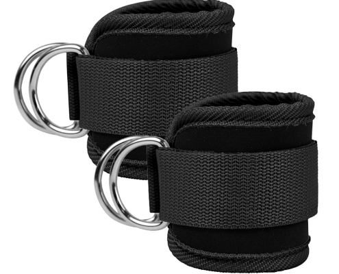 Billbianc Adjustable Polyester Ankle Straps for Cable Machine Kickbacks (2 Pack) Black